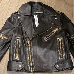 Alice and Olivia black and gold moto leather jacket